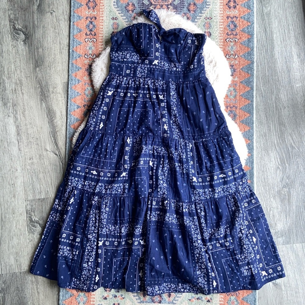 Universal Thread bandana print strapless midi dress blue white vacation small - Picture 8 of 16